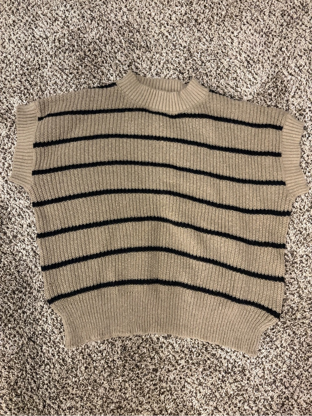 (2) Sleeveless Stripe Sweater Vest one in Tan and Black & one in Black and Cream